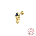 Orecchini a triangolo in argento 925 dorato con pietra blu e nappe eleganti - Oro Singolo-Zircone Blu