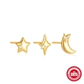 925 zilveren ster maan oorknoppen set met gouden afwerking en zirkonia op witte achtergrond - Ster Maan Kruis Stijl / Goud