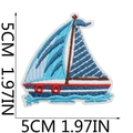 Detailed sailboat embroidery patch showing 5cm size measurements and texture - Sailboat Style (10号)