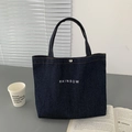 Borsa tote in denim blu scuro con stampa RAINBOW bianca e chiusura a scatto in metallo - Lettere RAINBOW