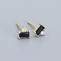 Minimalist 925 silver stud earrings with black rectangle stone and clear zircon accents - Gold (Black Zirconia)