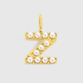 Golden stainless steel letter Z pendant with white pearl inlay for DIY jewelry - Gold-Z