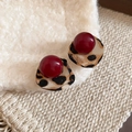 Elegant red resin bead earrings with leopard print fabric base and silver needles - 75# Silver Earring Post - Red - Coffee