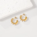 Golden C-shaped stainless steel earrings with white pearl inlay and metal butterfly back - Gold