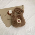 Brown plush handbag with donut embroidery and soft faux fur texture for women - Without Pendant / Brown