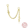 Detail of S925 sterling silver gold ear chain featuring zircon star and moon pendants - Star Moon Zircon Style 4 / Gold