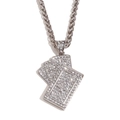 Collar con colgante as de picas plateado con diamantes brillantes y cadena trenzada - Colgante de Póker de Diamante Completo (Plata) / Plateado