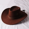 Dark brown suede western cowboy hat with woven band and adjustable chin strap - One Size 58cm Circumference / Dark Coffee