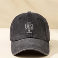 Vintage washed dark grey cotton baseball cap featuring white religious quote print - Black