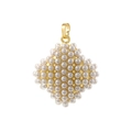 Elegant gold diamond-shaped pendant necklace featuring dense white pearl inlay - Diamond / Gold