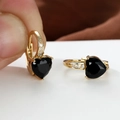 Golden heart earrings with black stones and tiny diamond accents for women - Gold Plated Black Zircon