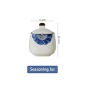 Japanese blue floral ceramic seasoning jar with lid and size dimensions 8.2x10.7cm - Palm Fan Seasoning Jar x1 (Includes Spoon)