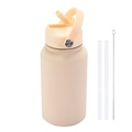 Botella deportiva aislada blanco crema 650ml con pajita y cepillo de limpieza - crema