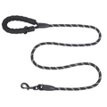 Reflecterende hondenriem van zwart-wit nylon met gewatteerd handvat en metalen sluiting - Zwarte Reflecterende Lijn met D-ring