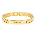 Adjustable golden stainless steel link bracelet with a smooth rectangular engravable plate - 6mm / Gold