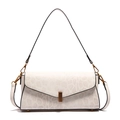 Chic cream animal texture baguette bag with metallic bar closure and leather strap - White