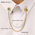 Gold stainless steel collar pins with green stones, bead chain and metal chain NMSC-R155-1 - Round Green Gemstone + Colorful Bead Chain (NMSC-R155-1) / 18K Gold