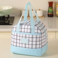 Insulated lunch bag in white and black grid with light blue handles and Thermo Lock label - Blue