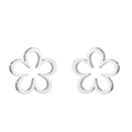 Minimalist silver hollow flower earrings in stainless steel on white background - 424 Flower / Steel