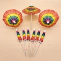 Rainbow striped cocktail umbrellas with wooden sticks for drink and cake decoration - 10cm Rainbow Umbrella Pick