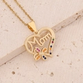 18K gold heart necklace for Mom with colorful cubic zirconia on beige stone base - Colorful Zircon Flower Hollow Heart Mom Style (2#)