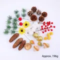 DIY Christmas decoration set with pine cones, red berries, and cotton flowers on white background - Set 8 - Combination H (Assorted Pack)