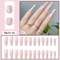 Detailed set of long ballet shape press-on nails in pink marble and gold line designs - CBLCY-65 Nude Pink Gold Marble