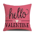 Detail van roze linnen kussensloop met tekst voor Valentijnsdag en hartjesmotieven - 45*45cm (Alleen kussensloop) / Roze Hello Valentine (YMV25-1)