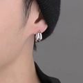 Punk silver double hoop earrings for men with polished interlocking minimalist design - 16mm Double Hoop Pair / Silver