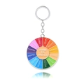 Rotating metal keychain with colorful movie genres wheel and What to Watch text - Movie Choice Spinner / Rainbow D Keychain