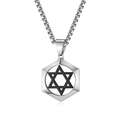 Polished stainless steel octagon necklace with black Star of David pendant on white background - Without Chain / Silver Black Pendant
