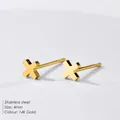 14K gold plated stainless steel X-shaped stud earrings, 4mm size - X Shape (YE14814) / 4mm / Gold