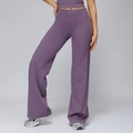 Two-piece purple yoga set featuring high-waisted wide-leg sports pants and a crop top - S / Bean Paste Purple
