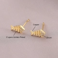 Delicate gold fishbone earrings crafted from copper with 3-layer plating and zircons - Fishbone Style (EM03-7)