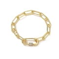 Gold-plated paperclip chain bracelet with a micro-paved crystal lock clasp on white background - Bracelet / Gold Bracelet