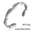 Vintage silver stainless steel raven feather open cuff bracelet for men punk style - Angel Wings Styling (KB209318-LU)