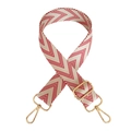 Adjustable red and white V-pattern woven canvas strap with gold metal hooks for bags - Red Gold Buckle