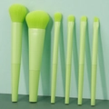 6-piece neon green makeup brush set with synthetic bristles and matte handles - 6Pcs Green Round Brush Set