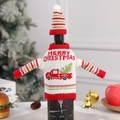 Knitted Christmas wine bottle sweater with Merry Christmas car pattern and mini hat - Truck Style / Red White Stripes/Multicolor
