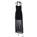 Detail view of sheer mesh black maxi dress with inner mini skirt and sparkling accents - S / Black