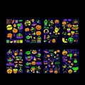 Set of 8 Halloween fluorescent tattoo stickers with UV glow neon pumpkin and ghost designs - 8 Pcs Set Halloween Fluorescent YG001-008