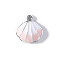 Mini schelpbedeltje in roze en wit met zilveren rand voor DIY-sieraden maken - Roze Emaille / Verzilverd