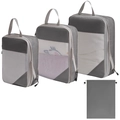 4-piece gray and white travel luggage organizers with mesh panels and carrying handles - 4-Piece Set (includes Drawstring Bag) / Gray