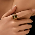 Elegant gold ring featuring a rectangle emerald green zircon and round clear accents - KR0091/Emerald Cut Retro Ring