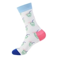 Chaussettes blanches en coton avec motifs cocktails verts et bords bleus - 962-Verre à Cocktail