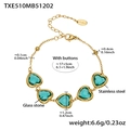 18k vergoldetes Edelstahl-Armband mit fünf grünen Glaskernherzen und präzisen Maßen - Hellgrünes Strass-Armband (TXE510) / 17+5cm / Gold
