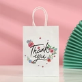 White kraft paper gift bag with floral Thank You design and white rope handles - 232-4 Watercolor Floral / 21x15x8cm