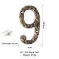 Numero civico 9 vintage in ghisa nero oro con finitura martellata e viti incluse - Oro Nero Numero Grande-9
