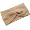 Elastic ribbed cotton twisted headband for women in beige yoga athletic headwrap - Khaki