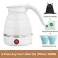 6-piece portable white folding electric travel kettle set with silicone cups and bag - Button Mode-White-6pcs Set / AU Plug 220V